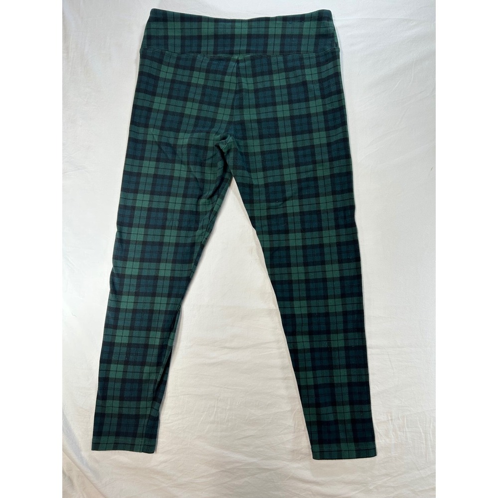 Preppy Punk Grungecore J.Crew Womens Green Black Plaid Leggings Lrg Cotton